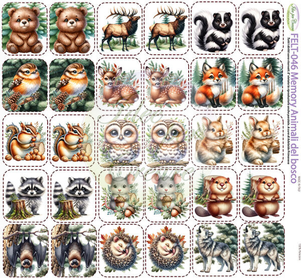 Pannello cm 50x50 Memory Animali del bosco