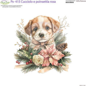 Pannello cm 25x25 Cucciolo con poinsettia rosa