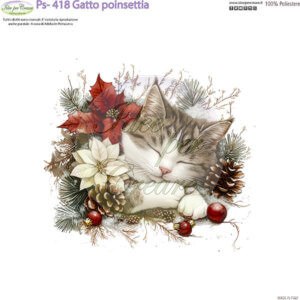 Pannello cm 25x25 Gatto con poinsettia