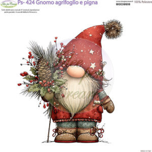 Pannello cm 25x25 Gnomo Agrifoglio e pigna