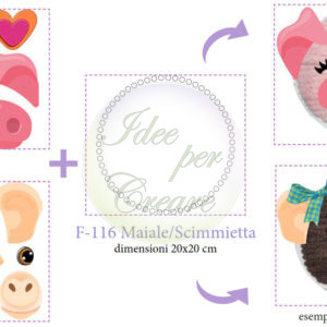 Mattonella in feltro cm 20x20 Maiale/Scimmietta
