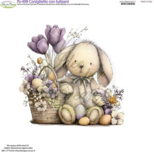 Pannello cm 25x25 Coniglietto con tulipani