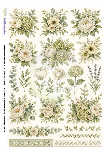 Carta Riso Fiori Verde salvia